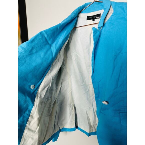 RAG & BONE Blue Linen Front Button Closure Fletcher Linen Blazer Coat Size 10 - Picture 11 of 16